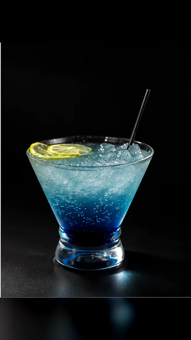 The Ocean Drink — a bright blue coconut and citrus cooler over crushed ice with a lime wheel