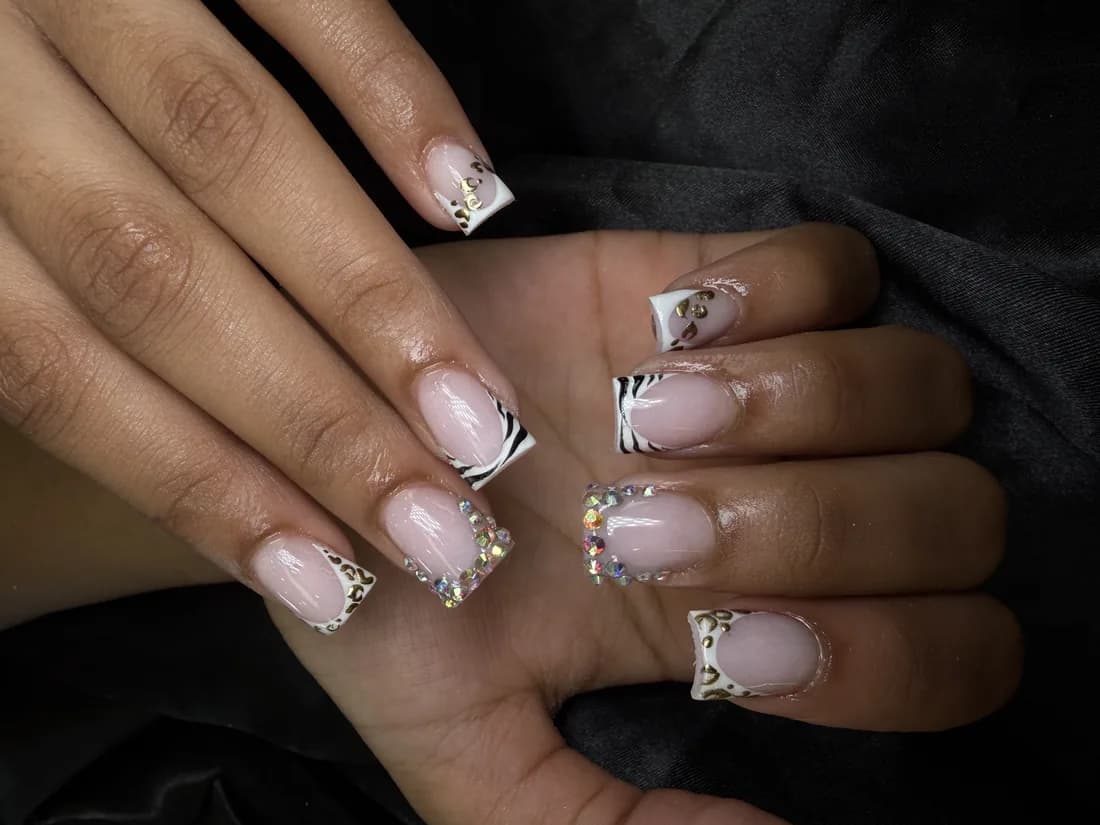 French manicure with silver glitter tips
